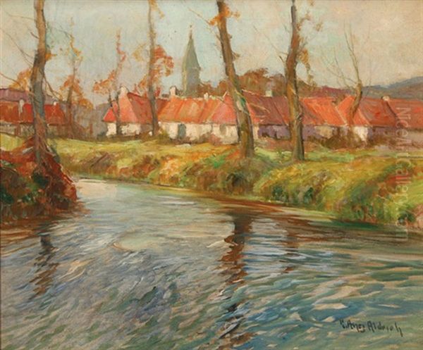 Normandy River Scene Oil Painting by George Ames Aldrich