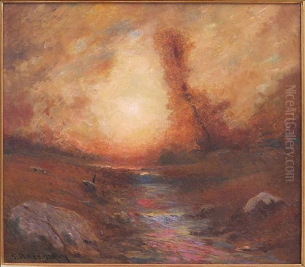 Sunset Oil Painting by George Ames Aldrich