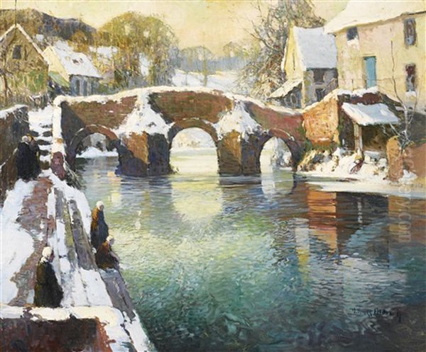 The Bridge At Quimperle, Brittany Oil Painting by George Ames Aldrich