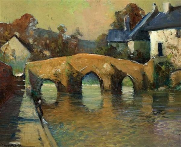 The Flowered Bridge, Quimperle, Brittany Oil Painting by George Ames Aldrich