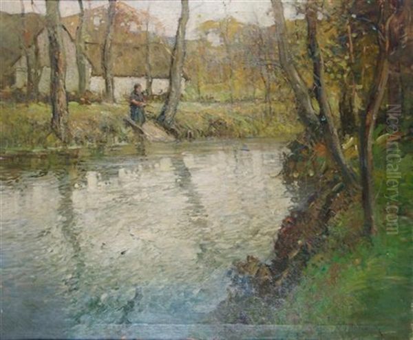 By The River Oil Painting by George Ames Aldrich