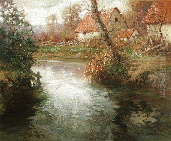 A Gray Morning -- River Argues-normandy Oil Painting by George Ames Aldrich