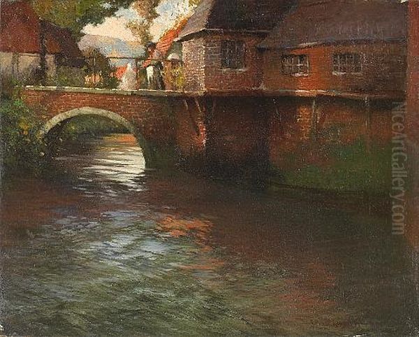 River Through A Normandy Village Oil Painting by George Ames Aldrich