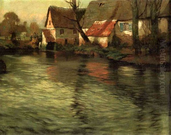 Canal Scene Oil Painting by George Ames Aldrich