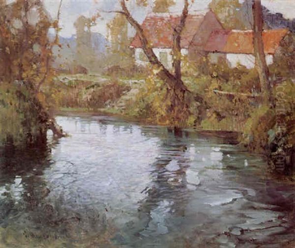 River In Brittany Oil Painting by George Ames Aldrich