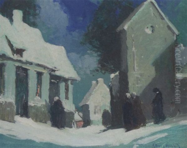 Breton Village In Winter Oil Painting by George Ames Aldrich