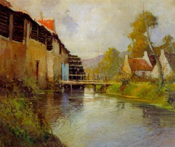 Old Water Mill In Normandy Oil Painting by George Ames Aldrich