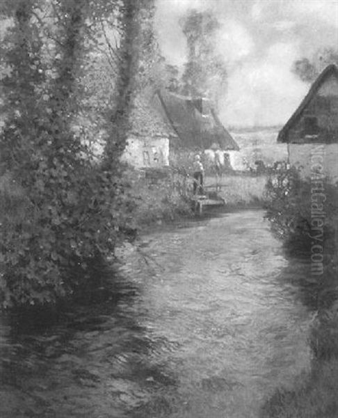 Cottages Beside The Canal Oil Painting by George Ames Aldrich