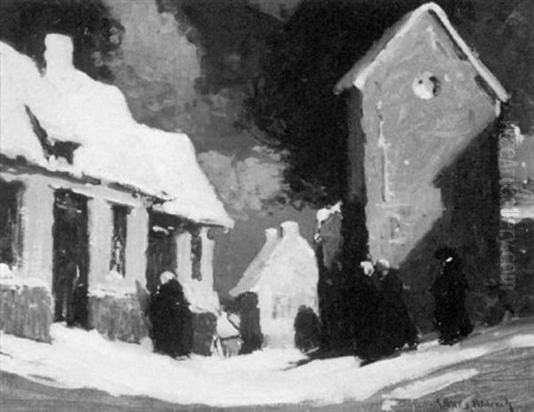 Village In Winter Oil Painting by George Ames Aldrich