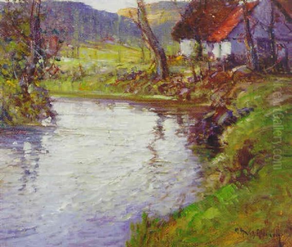 Farm Near The River Oil Painting by George Ames Aldrich