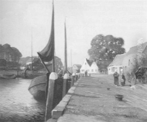 Village Along The Canal Oil Painting by George Ames Aldrich