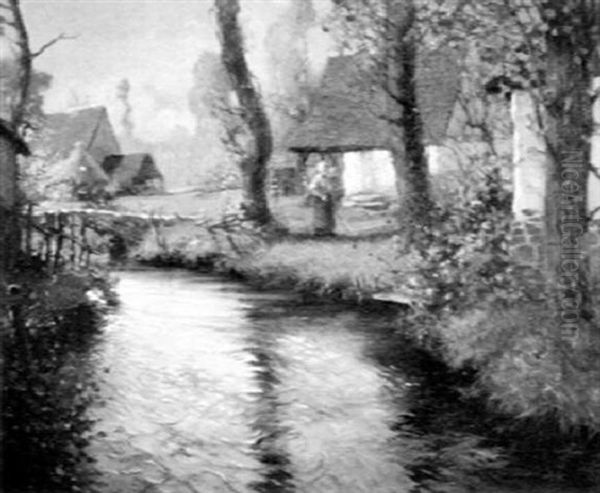 Cottages Along The Canal Oil Painting by George Ames Aldrich