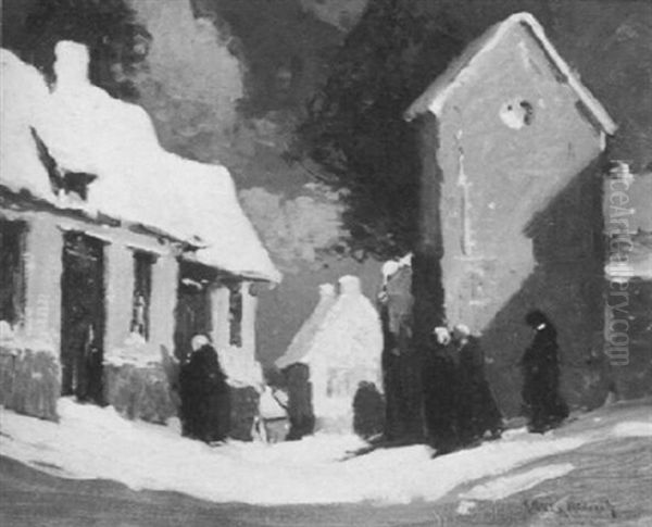 Village In Winter Oil Painting by George Ames Aldrich