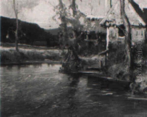 House By A River Oil Painting by George Ames Aldrich