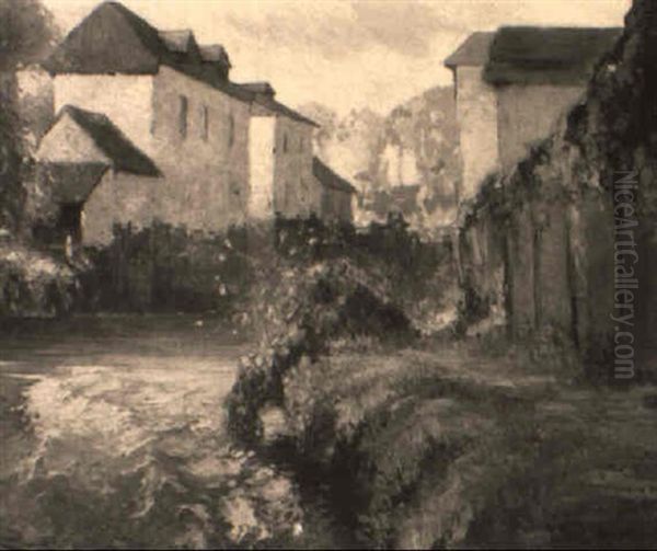 Houses By River, Brittany Oil Painting by George Ames Aldrich