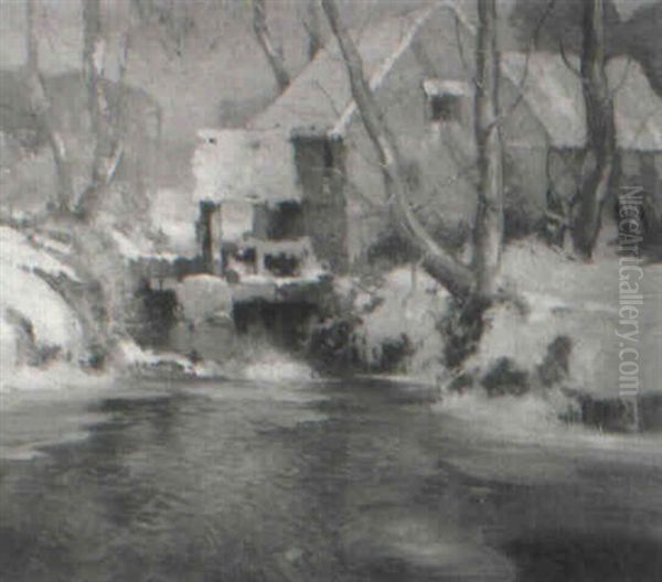 Mill In Winter Oil Painting by George Ames Aldrich