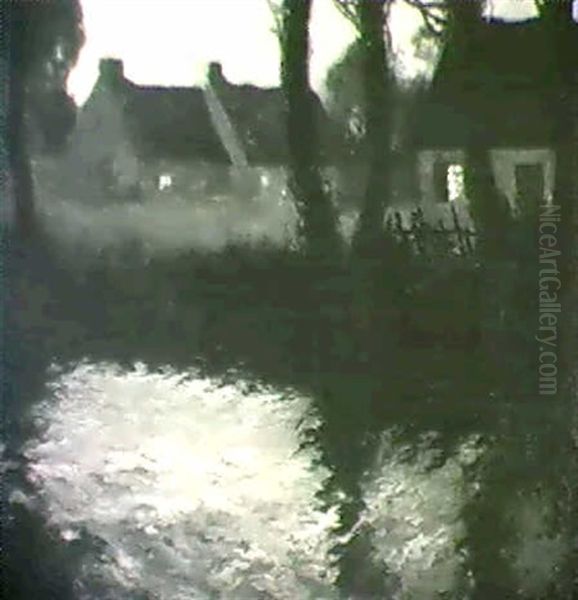 Houses By A River Oil Painting by George Ames Aldrich