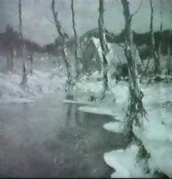 Winter Landscape With Creek Oil Painting by George Ames Aldrich