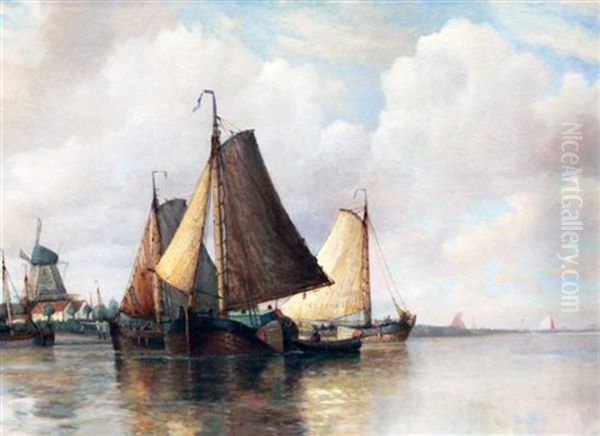 Dutch Coastal Scene Oil Painting by Frederick James Aldridge