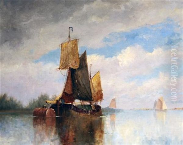 Sail Barge Off The Coast Oil Painting by Frederick James Aldridge