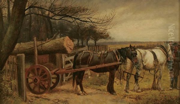 Leading Timber Oil Painting by Frederick James Aldridge