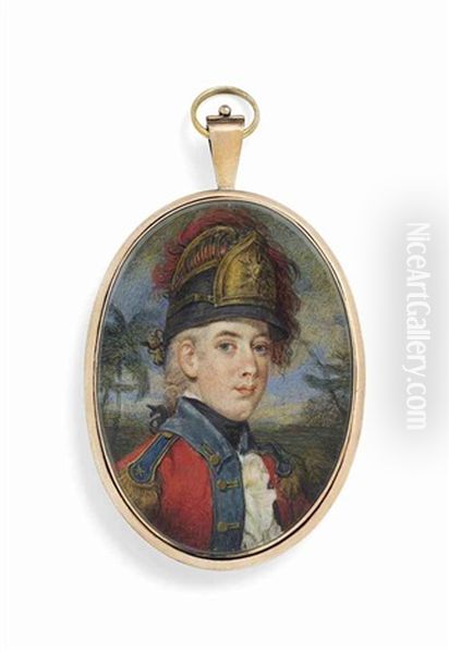 George Forbes, In Officer's Uniform Of The Light Company Of Fusiliers, Blue-bordered Red Coat With Gold Buttons And Epaulettes, Black Stock... Oil Painting by John Alefounder