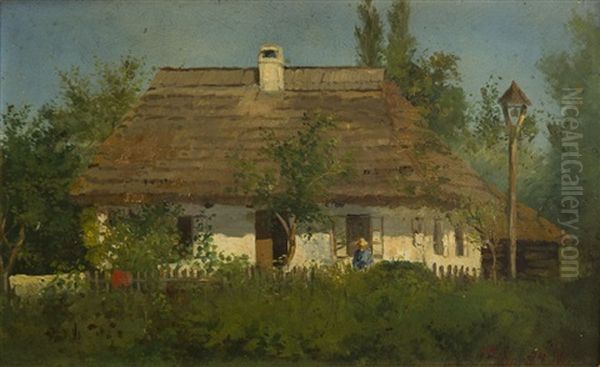 Przed Dworkiem Oil Painting by Konstanty Aleksandrowicz