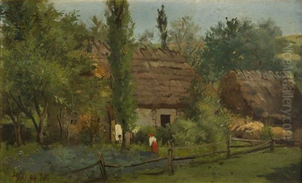 Zagroda Wiejska Oil Painting by Konstanty Aleksandrowicz