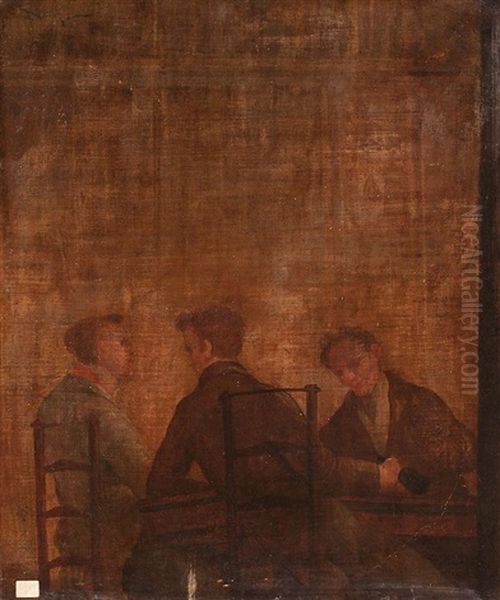 Militares Y Tertulianos, Probablemente Del Cafe De Levante De Madrid (pair) Oil Painting by Leonardo Alenza Y Nieto