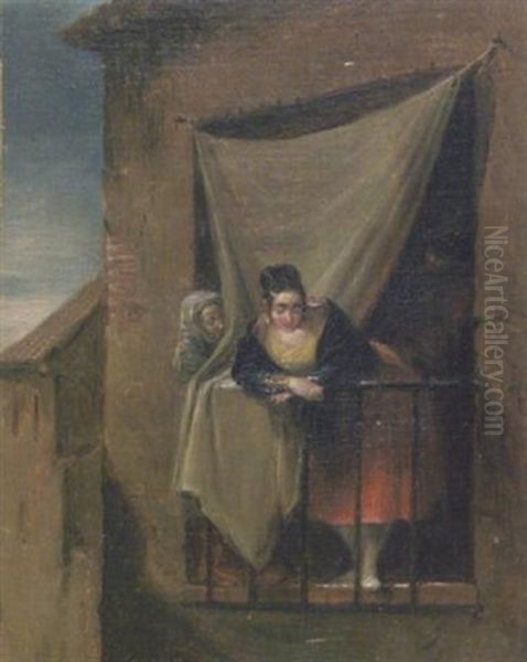 Jeune Femme Au Balcon Oil Painting by Leonardo Alenza Y Nieto