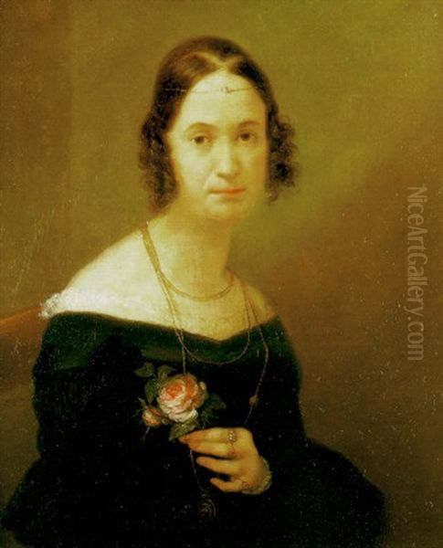 Dama Con Rosa Oil Painting by Leonardo Alenza Y Nieto