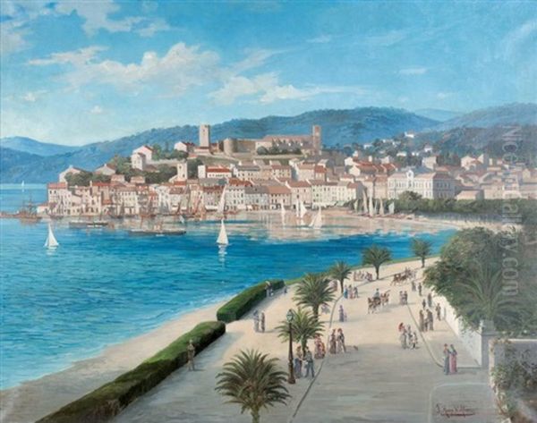 Cannes, Le Vieux Port Et Le Suquet Oil Painting by Frederic Hugo d' Alesi