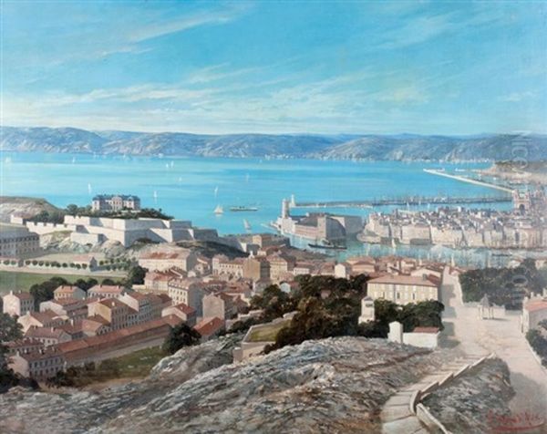 Vue De Marseille Oil Painting by Frederic Hugo d' Alesi