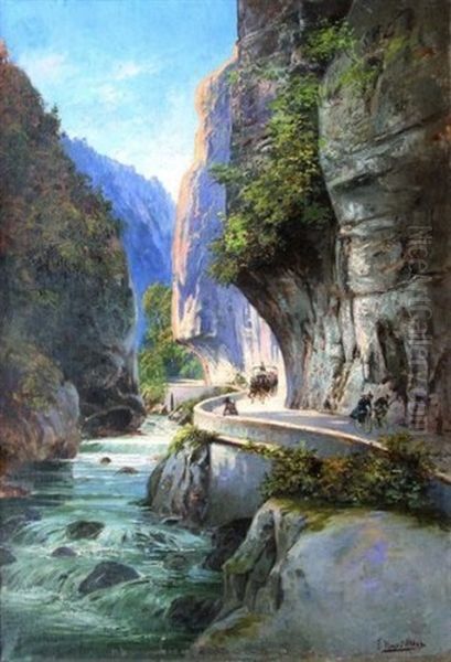 Route De Montagne Oil Painting by Frederic Hugo d' Alesi