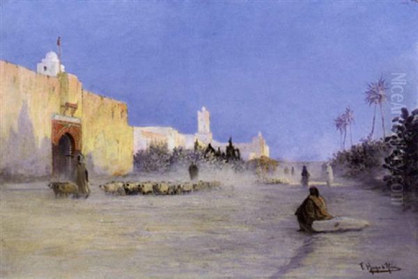 Passage Des Troupeaux Au Pied De La Citadelle Oil Painting by Frederic Hugo d' Alesi