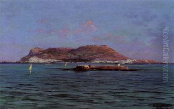 View Of Gibraltar Oil Painting by Frederic Hugo d' Alesi