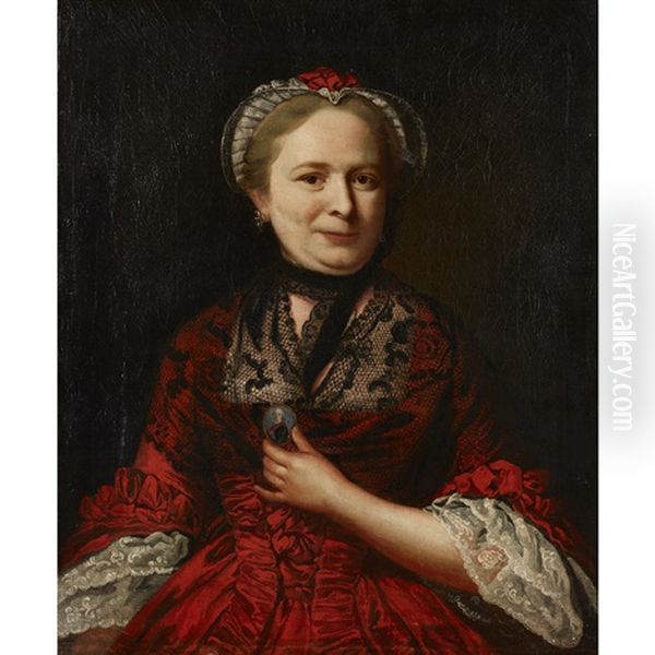 Portrait Of A Lady, Holding A Jacobite Portrait Miniature Oil Painting by Cosmo Alexander