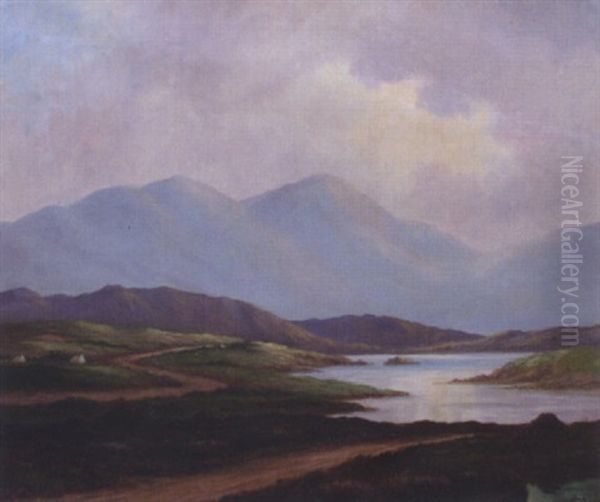 Extensive Western Lake And Mountain Landscape Oil Painting by Douglas Alexander