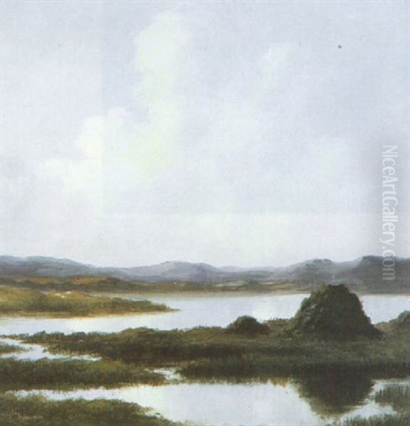 Turf Stacks: Connemara Oil Painting by Douglas Alexander