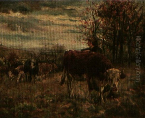 Women With Cattle In Landscape Oil Painting by Francesca Alexander