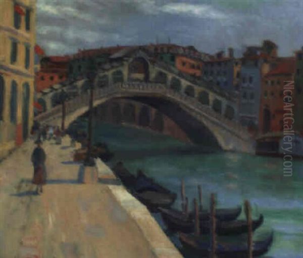 Blick Auf Die Rialtobrucke In Venedig Oil Painting by Herbert Alexander