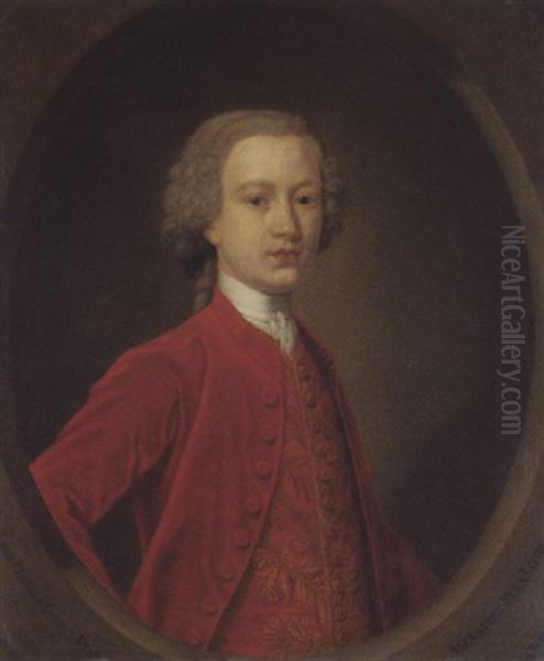 Portrait Of Lord Charles Gordon, Aged 17, In A Red Coat With A Gold-embroidered Waistcoat Oil Painting by John Alexander