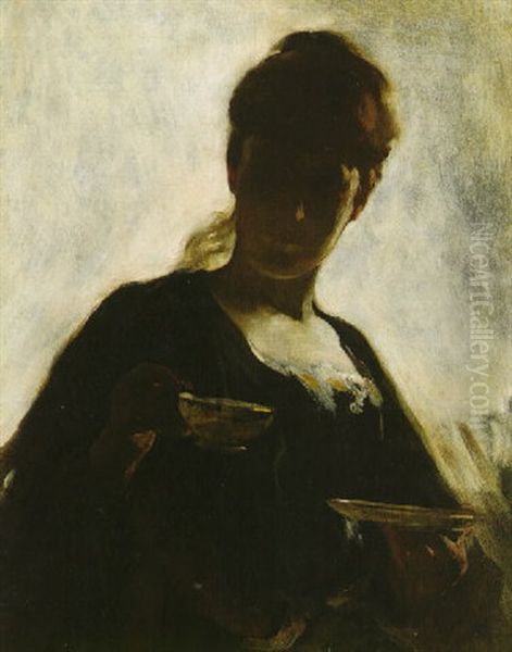 Woman With A Tea Cup Oil Painting by John White Alexander