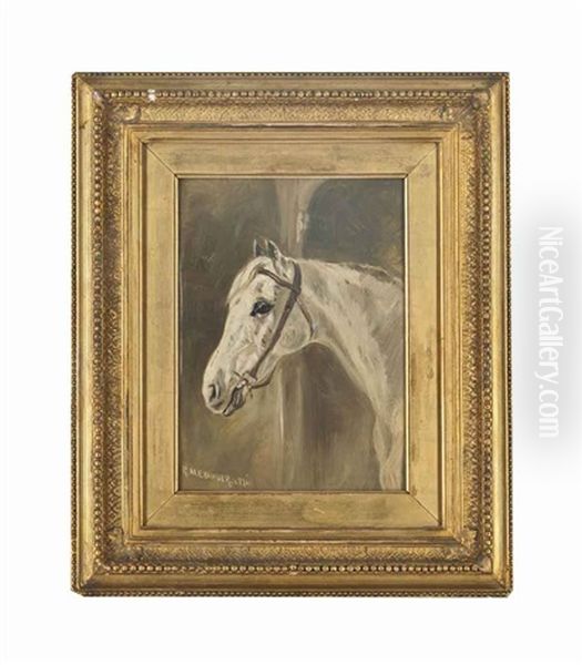 The Head Of A White Horse Oil Painting by Robert L. Alexander