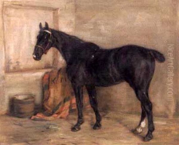 A Hunter In His Stable Oil Painting by Robert L. Alexander