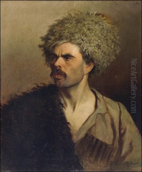 Mies Kasakkahatussa (man With Cossack Hat) Oil Painting by Stephan Fedorovich Alexandrovski