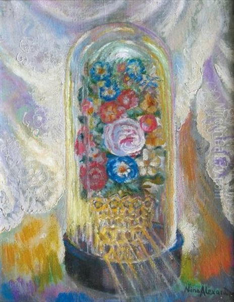 Fleurs Sous Une Cloche De Verre Oil Painting by Nina Alexandrowicz