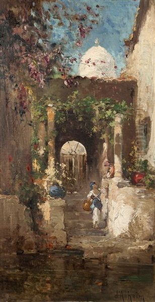 Femme Dans Une Rue Orientale Oil Painting by Jean d' Alheim