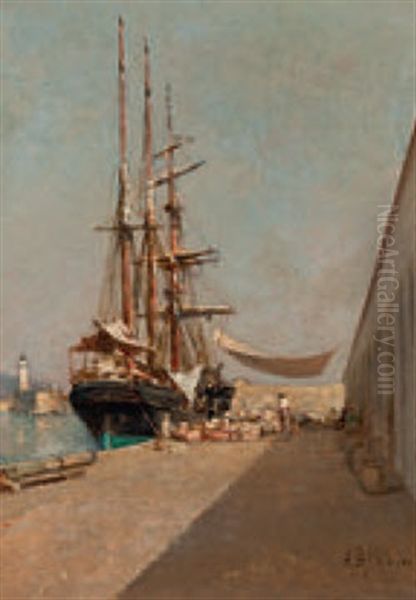 Hafen Mit Dreimaster Oil Painting by Jean d' Alheim