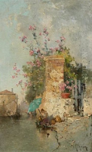 Petit Canal De Venise Oil Painting by Jean d' Alheim